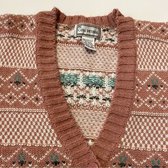 Vintage 1980's Gina Peters Knitted Geometric Pattern Cardigan Sweater Women's M - Picture 8 of 12